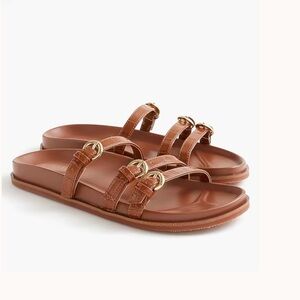 J crew brown croc Three-strap slide sandals Nwob
